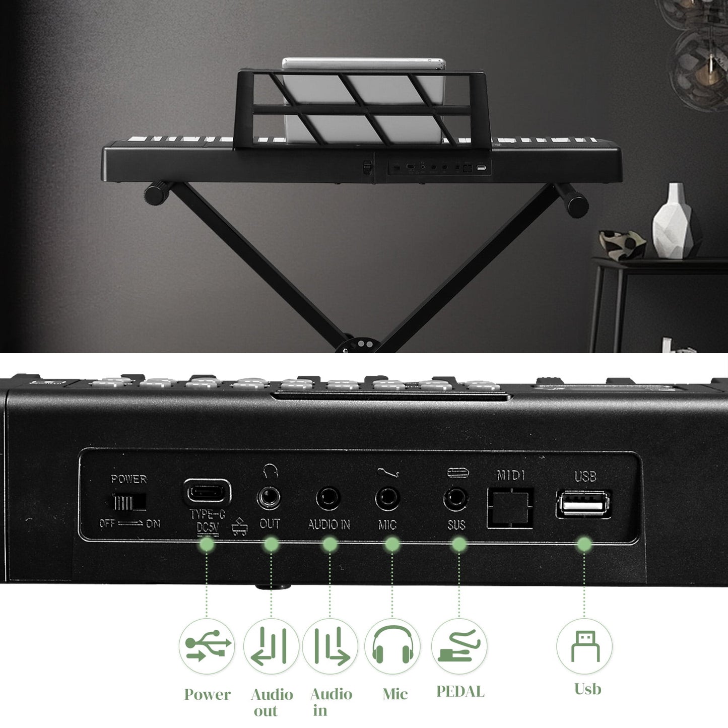 61 Key Folding Keyboard Piano, Foldable Electronic Keyboard Piano Portable Electric Piano with 200 Rhythms, 200 Tones and 80 Demos for Beginners