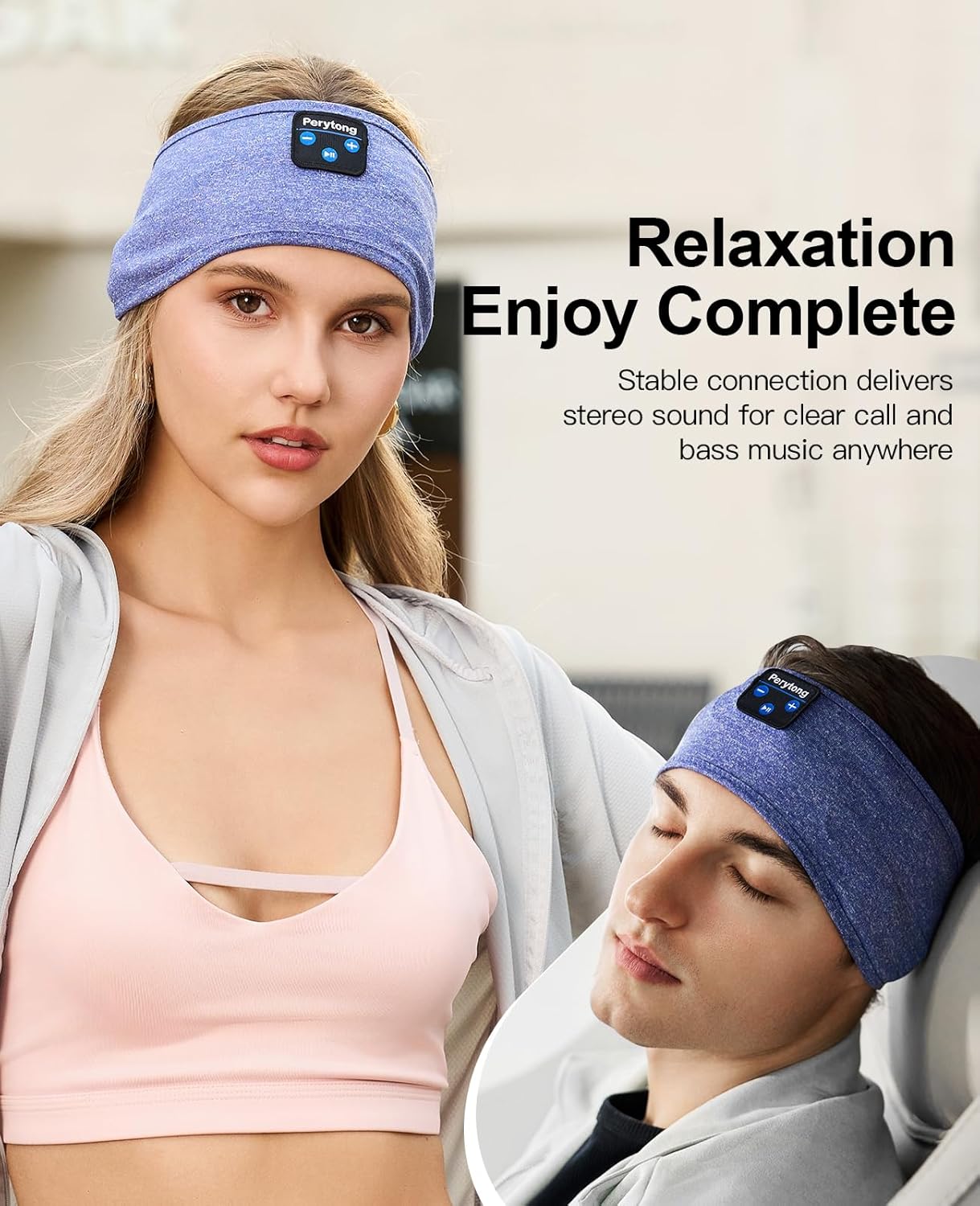 Wireless Bluetooth Sports Headband Headphones with Ultra-Thin HD Stereo Speakers for Sleep, Workouts, Jogging, Yoga, Insomnia, Air Travel, and Meditation (Sky Blue)