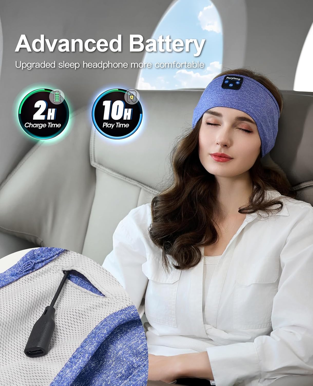 Wireless Bluetooth Sports Headband Headphones with Ultra-Thin HD Stereo Speakers for Sleep, Workouts, Jogging, Yoga, Insomnia, Air Travel, and Meditation (Sky Blue)