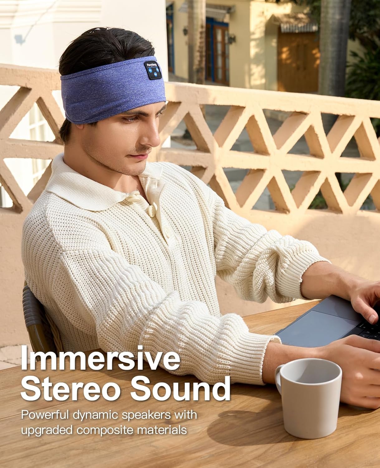 Wireless Bluetooth Sports Headband Headphones with Ultra-Thin HD Stereo Speakers for Sleep, Workouts, Jogging, Yoga, Insomnia, Air Travel, and Meditation (Sky Blue)