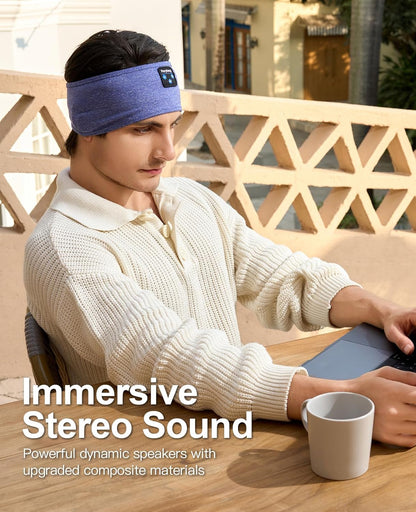 Wireless Bluetooth Sports Headband Headphones with Ultra-Thin HD Stereo Speakers for Sleep, Workouts, Jogging, Yoga, Insomnia, Air Travel, and Meditation (Sky Blue)