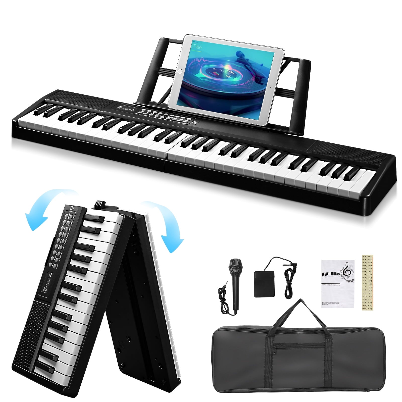 61 Key Folding Keyboard Piano, Foldable Electronic Keyboard Piano Portable Electric Piano with 200 Rhythms, 200 Tones and 80 Demos for Beginners