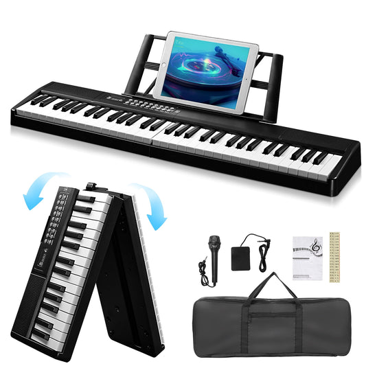 61 Key Folding Keyboard Piano, Foldable Electronic Keyboard Piano Portable Electric Piano with 200 Rhythms, 200 Tones and 80 Demos for Beginners