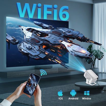 Smart Projector with Wifi and Bluetooth 5.4, 1080P Native Auto Focus Keystone, 4K Supported, Built-In Apps, Short Throw for Home Indoor Outdoor